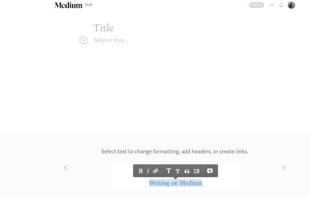 interfaccia di scrittura articoli su sito Medium