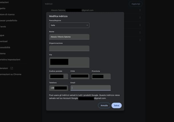 Eliminare indirizzo email memorizzato su Chrome PC