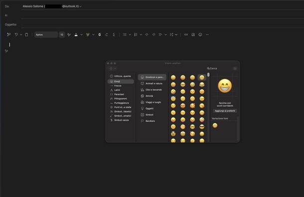 Inserire emoticon nelle mail Outlook macOS