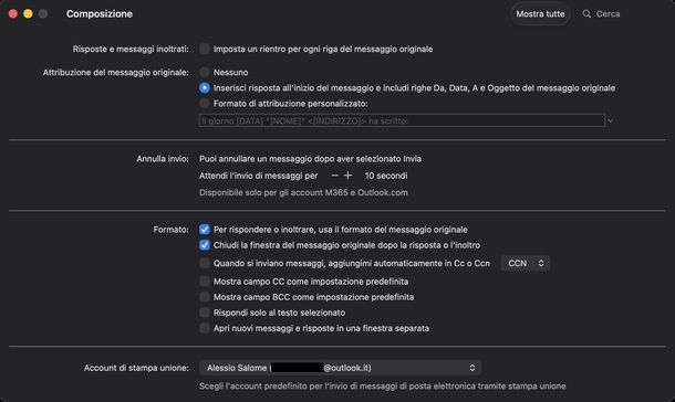 Cancellare mail inviata Outlook macOS