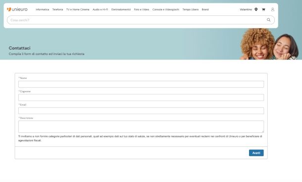 modulo contatti online Unieuro