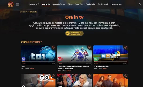 home page sito Guida TV