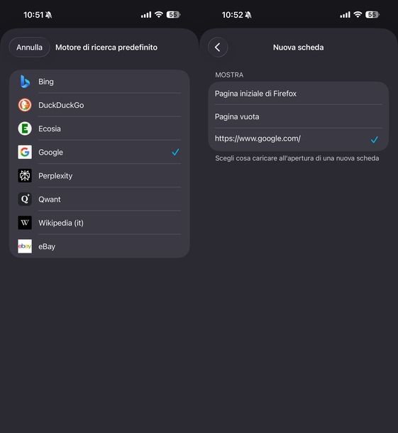 Impostare Google come pagina iniziale motore di ricerca Firefox iOS