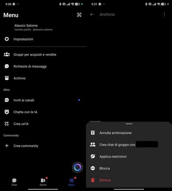 Ripristinare chat archiviate Messenger Android