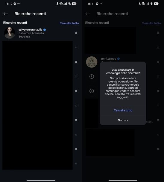 Cancellare cronologia ricerche Instagram Android