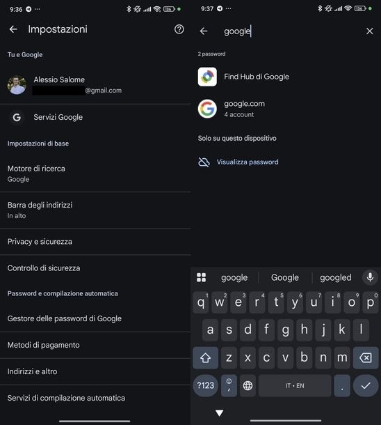 Scoprire password Gmail Google Chrome Android
