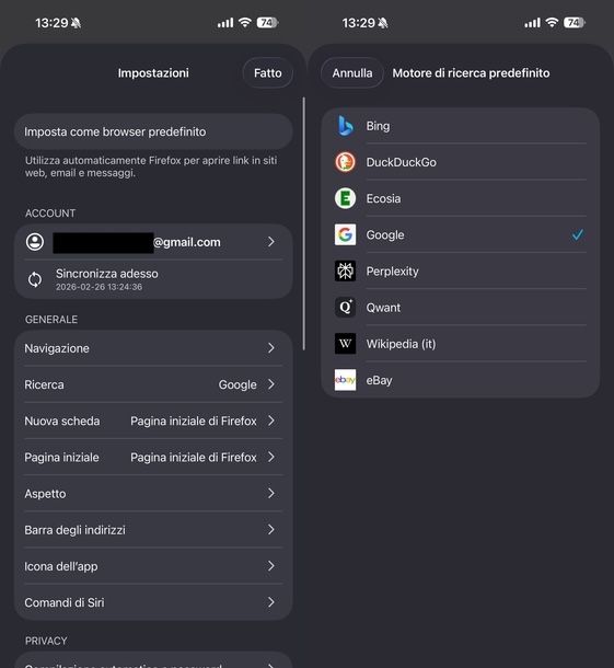 Impostare Google come motore di ricerca Mozilla Firefox iOS