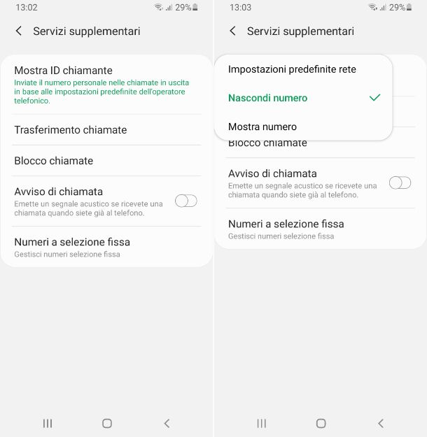 Nascondere numero di telefono Samsung