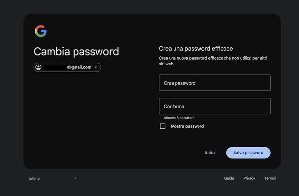 Recuperare password Gmail Web