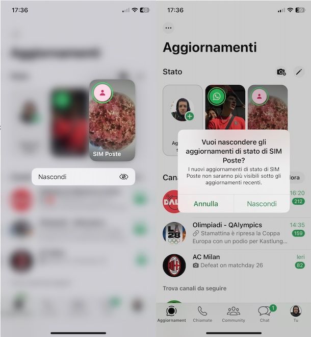Nascondere stato WhatsApp