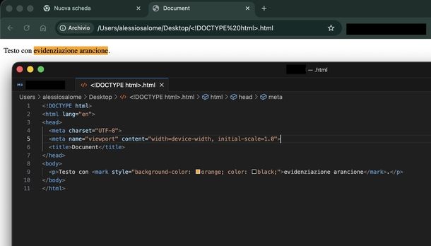 Evidenziare testo HTML