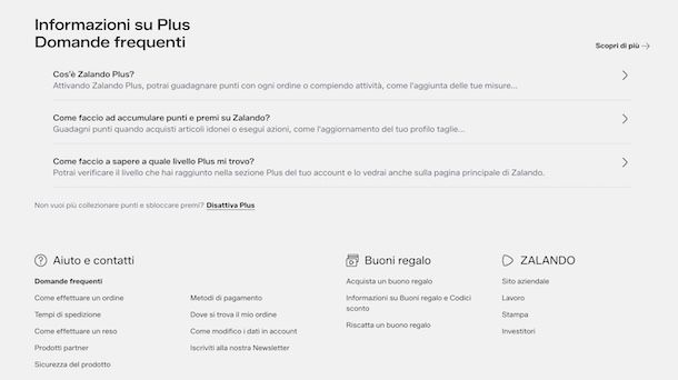 Disattivare Zalando Plus da computer