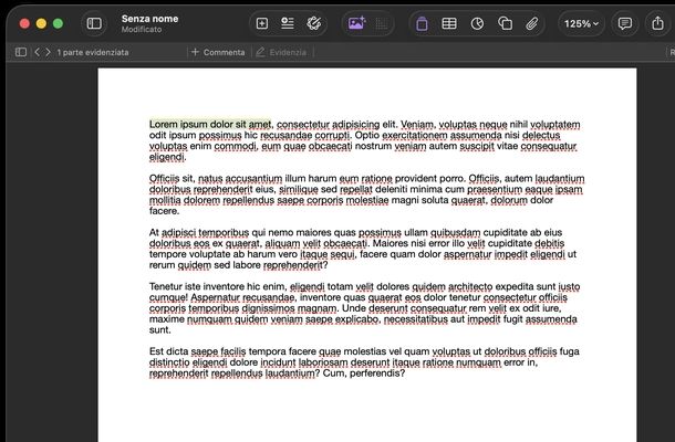 Evidenziare testo Pages macOS