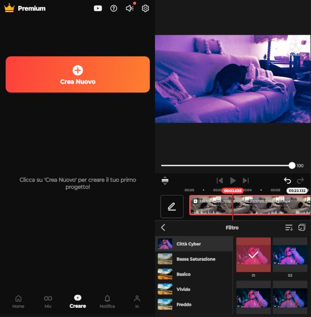 interfaccia app KineMaster