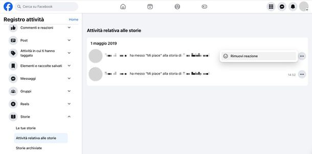 Come togliere mi piace storia Facebook