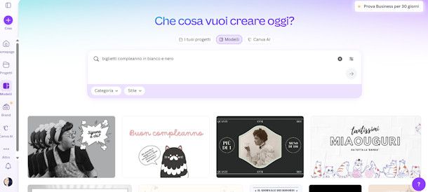 Canva biglietti in bianco e nero
