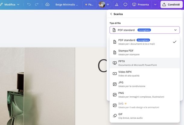 Salvare PowerPoint su Canva Web