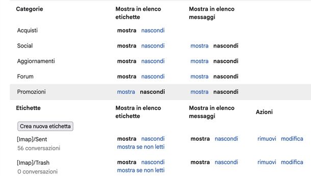 Nascondere cartella Promozioni Gmail