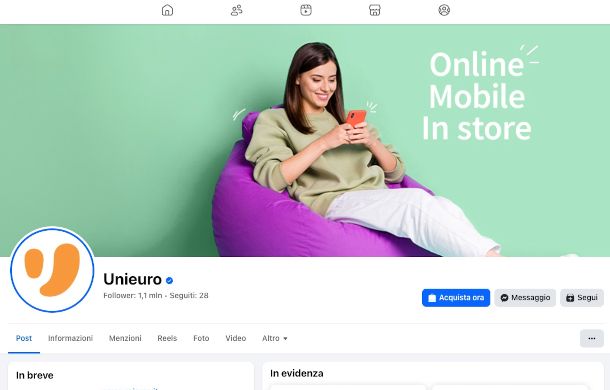 pagina Facebook Unieuro