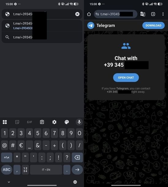 Inviare SMS a numero non in rubrica Telegram Android