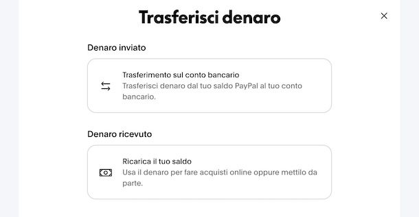 Trasferire saldo PayPal