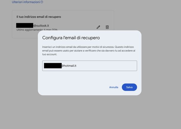 Cambiare email Google