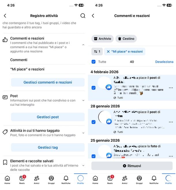 rimuovere tutti Mi piace Facebook app