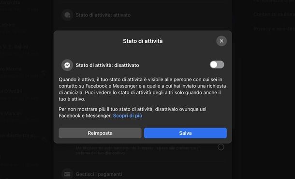 Disattivare stato attività Messenger