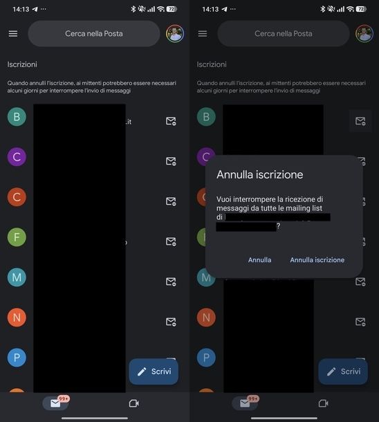 Annullare iscrizione email promozionali da Gmail Android
