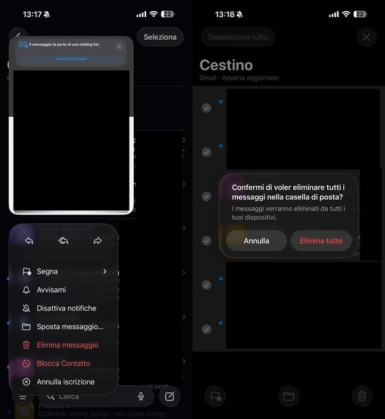 Svuotare cestino Gmail Apple Mail iOS
