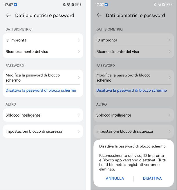 Come togliere blocco schermo Huawei PIN o sequenza