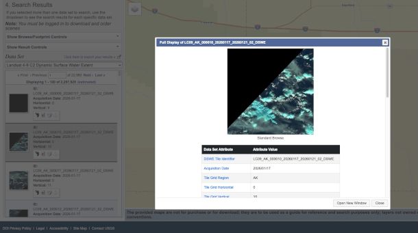 visualizzazione risultati su Earth Explorer