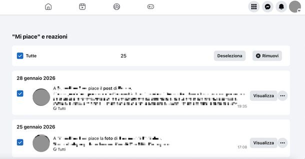 togliere tutti mi piace Facebook PC