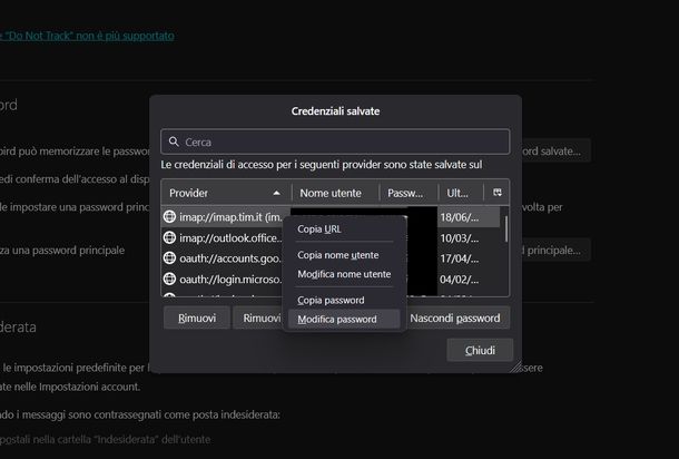 Cambiare password email Thunderbird