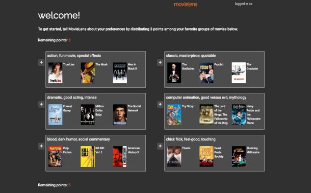 Registrazione sito Movielens