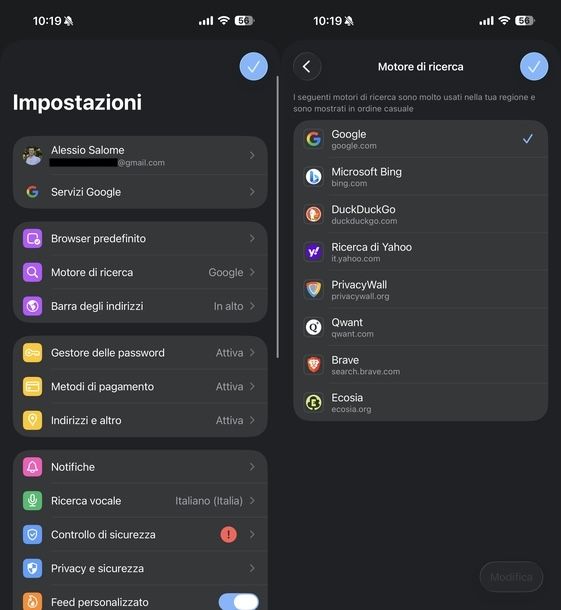 Impostare Google come motore di ricerca Chrome iOS