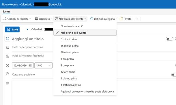 Impostare promemoria con suoneria Outlook Windows