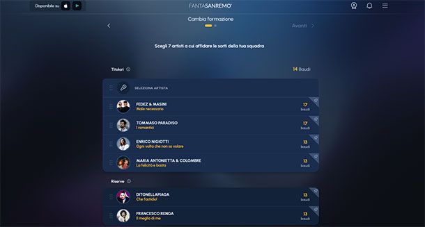 Come creare squadra FantaSanremo