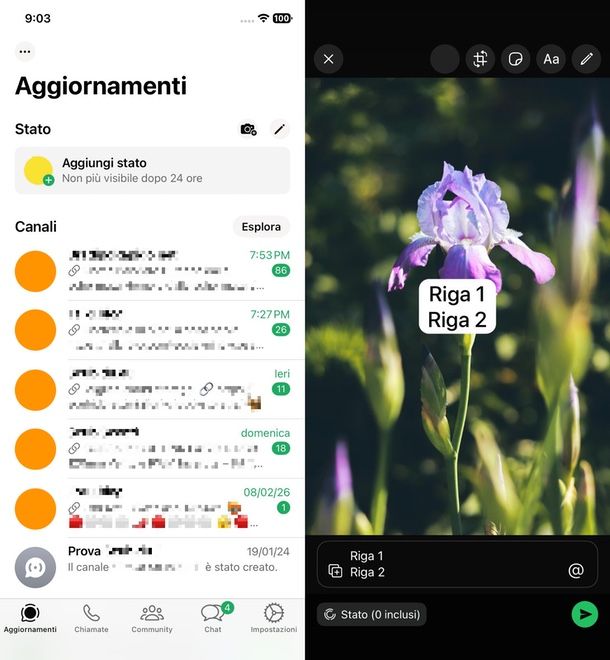 Andare a capo Stato WhatsApp iPhone