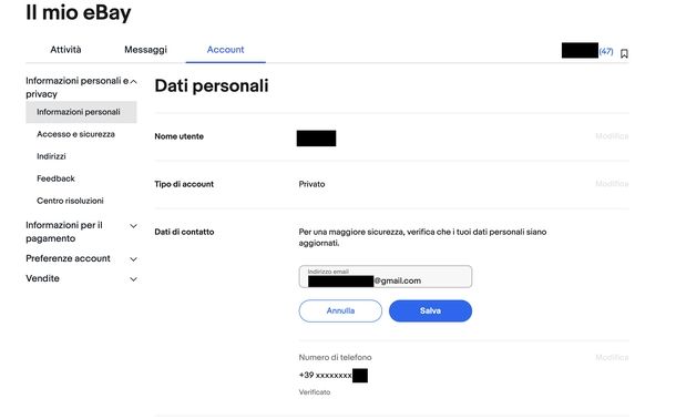 Cambiare email eBay