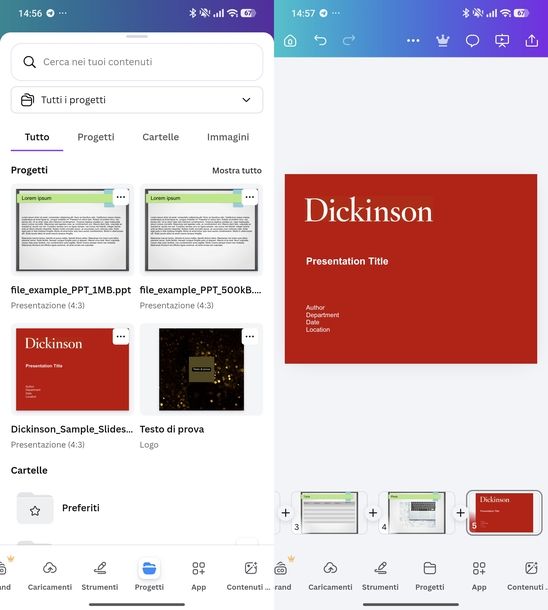 Unire due PowerPoint su Canva Android