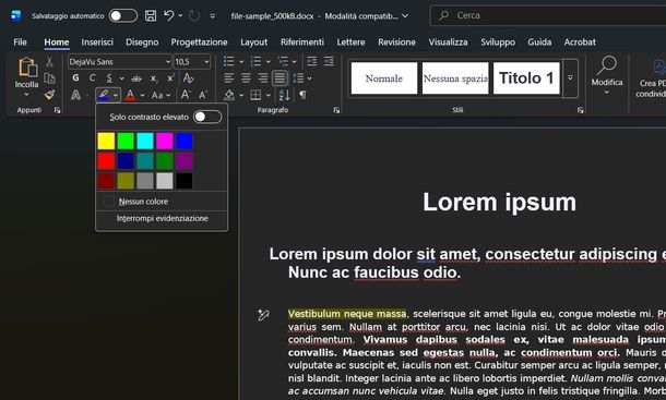 Evidenziare testo Microsoft Word