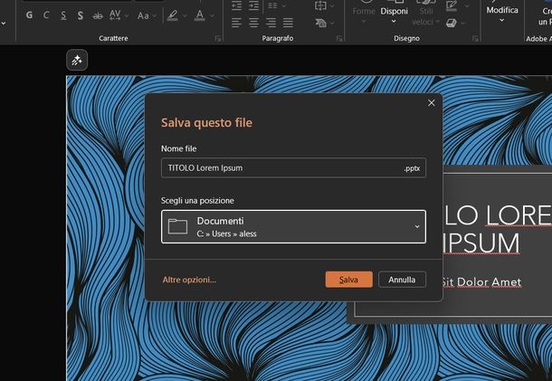Salvare PowerPoint con Microsoft PowerPoint Windows