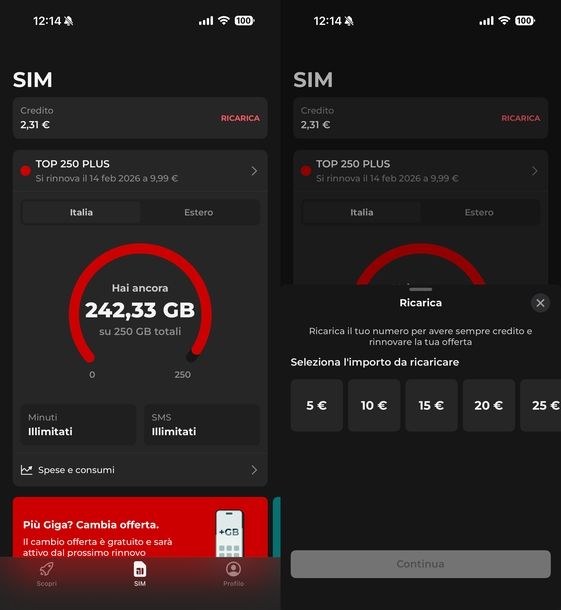 Controllare credito Iliad app iOS