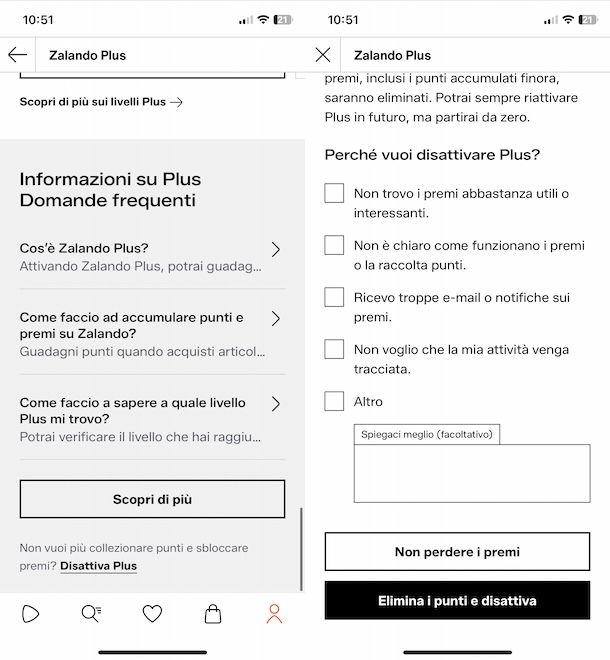 Disattivare Zalando Plus da app