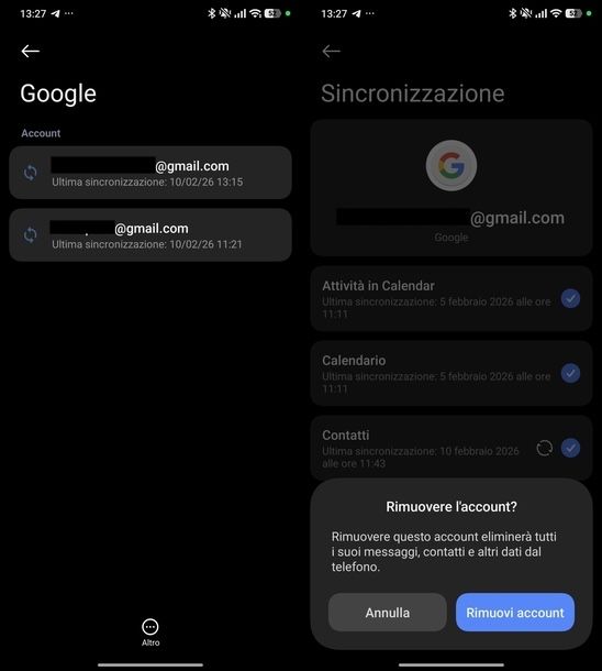Eliminare indirizzo email memorizzato su Android