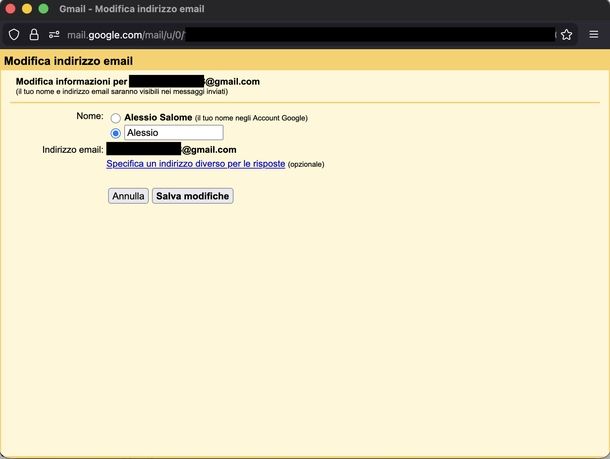 Cambiare nome visualizzato Gmail