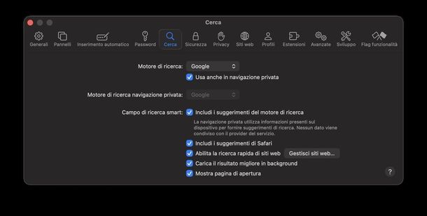 Impostare Google come motore di ricerca Safari macOS