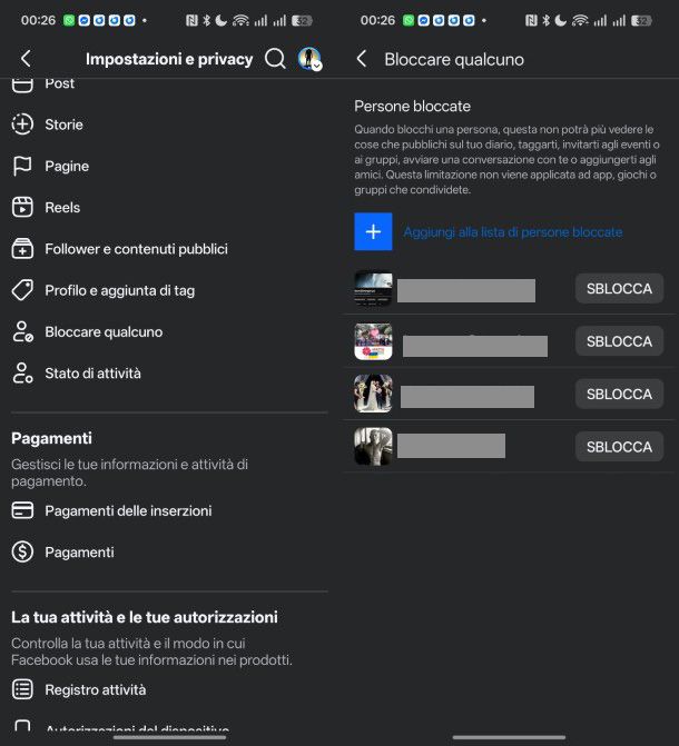 Persone bloccate Facebook