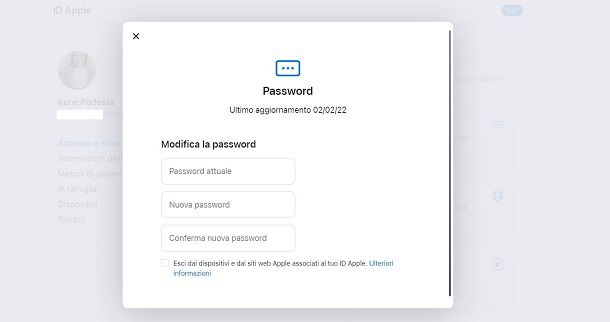 Cambiare password email iCloud